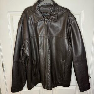 Claiborne Dark Brown Leather Zipper Jacket Size XL GUC, see photos